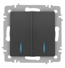 Выключатель Intro Accent 6-105-07 двойной с подсветкой, 10А-250В, IP20, СУ, AL/CU, графит  Б0063521  Intro