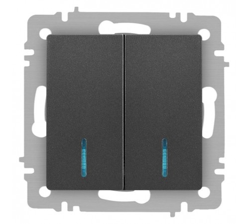 Выключатель Intro Accent 6-105-07 двойной с подсветкой, 10А-250В, IP20, СУ, AL/CU, графит  Б0063521  Intro