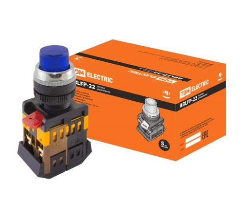 Кнопка ABLFP-22 синий d22мм неон/230В 1з+1р   SQ0704-0007  TDM