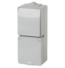 Блок розетка+выключатель вертикальный IP65, 16A(10AX)-250В, ОУ, 11-7607-03 Эра Эксперт, Серый  Б0035998  ЭРА