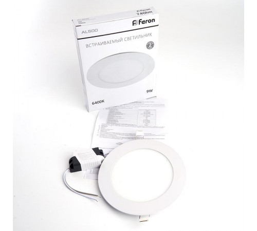 Светильник светодиодный встраиваемый ультратонкий AL500, 9W, 6400K, 740Lm, белый  27999  FERON
