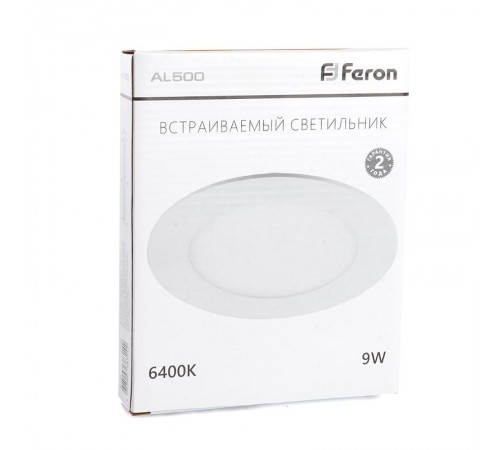 Светильник светодиодный встраиваемый ультратонкий AL500, 9W, 6400K, 740Lm, белый  27999  FERON