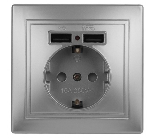 1-410-03 Intro Розетка+USB, IP20, СУ, Plano, алюминий  Б0043249  Intro