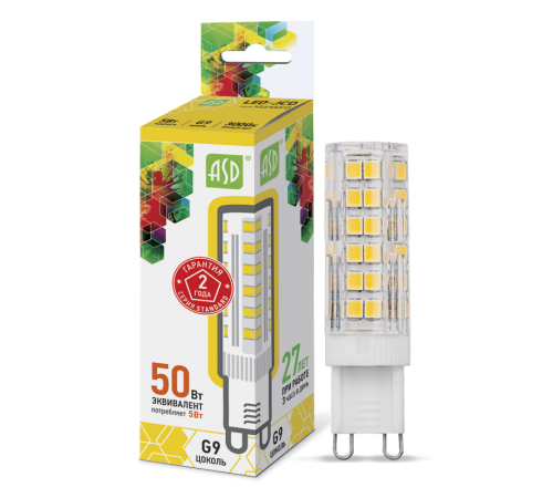Лампа светодиодная LED-JCD-standard 5Вт 230В G9 3000К 450Лм  4690612004594  ASD