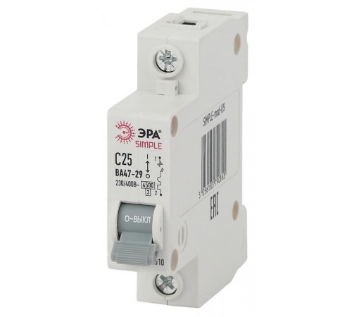 Выключатель автоматический однополюсный SIMPLE-mod-05 ВА47-29 1P 25А 4,5кА характеристика C SIMPLE  Б0039222  ЭРА