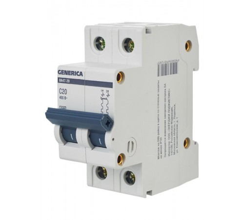 Выключатель автоматический двухполюсный ВА47-29 20А C 4,5кА  MVA25-2-020-C  GENERICA