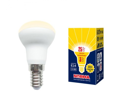 Лампа светодиодная LED-R39-3W/3000K/E14/FR/NR LED. "Рефлектор", матовая. Серия Norma. 3000K  UL-00005625  Volpe