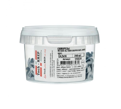 Саморез ШСММ св. 4,2х16 бел. KP RAL 9003 (200 шт) - ведро малое ( 0,34 кг)  125524  Tech-KREP