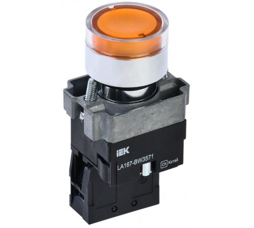 Кнопка LA167-BW3571 d=22мм RC 1з с подсвет. желтая  BBT20-BW3571-1-12-67-K05  IEK