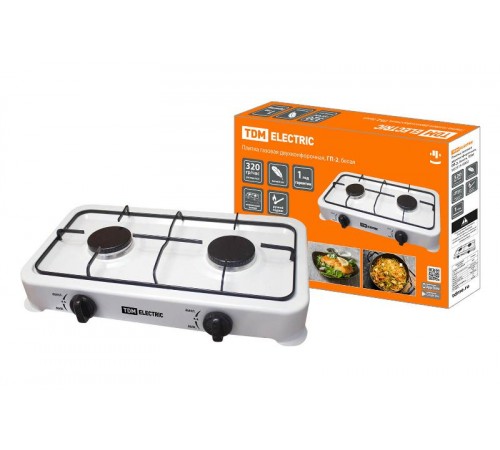 Плитка газовая двухконфорочная, ГП-2, белая,  SQ2515-0002  TDM