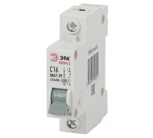 Выключатель автоматический однополюсный SIMPLE-mod-03 ВА47-29 1P 16А 4,5кА характеристика C SIMPLE  Б0039220  ЭРА