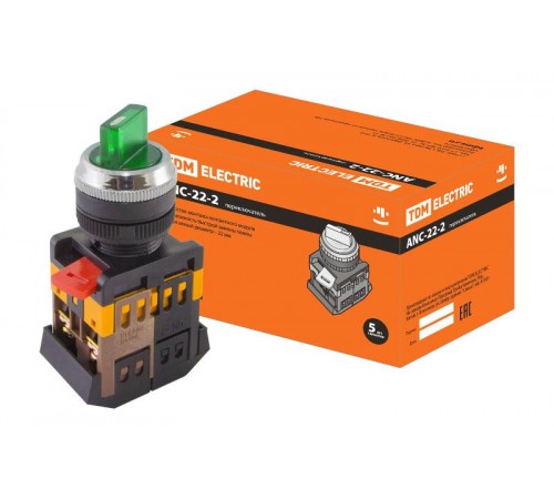 Переключатель АNС-22-2 на 2 фикс.полож.зеленый неон/230В I-O 1з+1р   SQ0703-0002  TDM