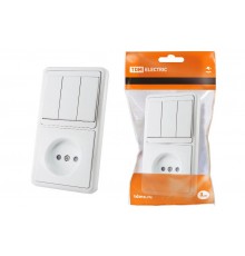 Блок комбинированный БКВР 3-х кл. выкл + розетка 2П с з/ш  SQ1813-0006  TDM