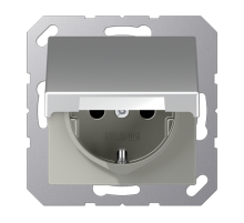 Штепсельная розетка SCHUKO 16А / 250В с подпружиненной откидной крышкой, возможно IP44, пружинные зажимы; термопласт; алюминий; A500  A1520BFKLAL  J