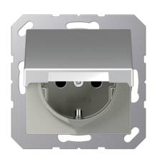 Штепсельная розетка SCHUKO 16А / 250В с подпружиненной откидной крышкой, возможно IP44, пружинные зажимы; термопласт; алюминий; A500  A1520BFKLAL  J