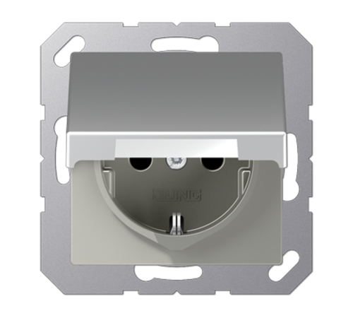 Штепсельная розетка SCHUKO 16А / 250В с подпружиненной откидной крышкой, возможно IP44, пружинные зажимы; термопласт; алюминий; A500  A1520BFKLAL  J