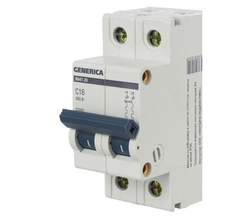 Выключатель автоматический двухполюсный ВА47-29 16А C 4,5кА  MVA25-2-016-C  GENERICA
