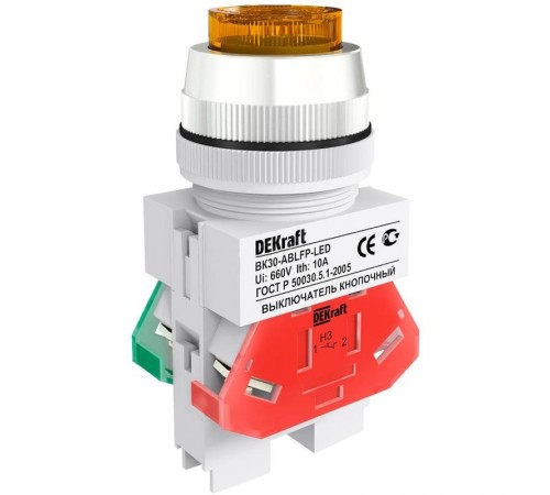 Выкл. кноп. ABLF 30 мм Цвет:ЖЕЛТЫЙ 220В ВK-30   25045DEK  DEKraft