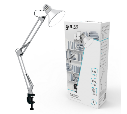 Светильник настольный GTL001 60W 220-240V E27 белый струбцина 1/16  GT0011  Gauss
