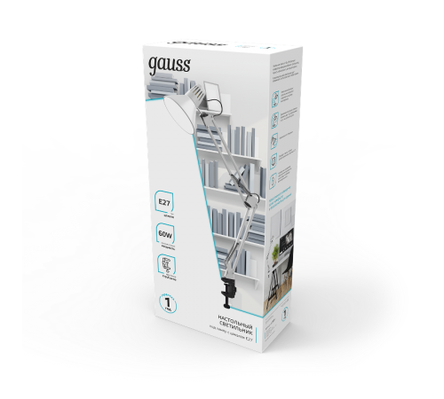 Светильник настольный GTL001 60W 220-240V E27 белый струбцина 1/16  GT0011  Gauss