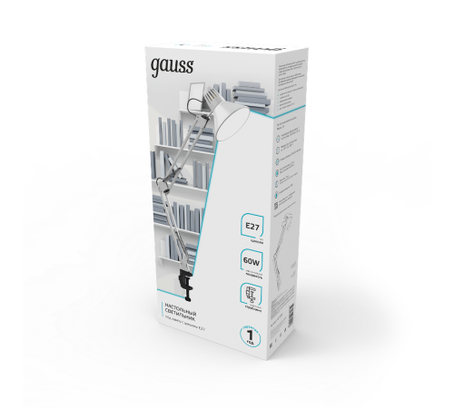 Светильник настольный GTL001 60W 220-240V E27 белый струбцина 1/16  GT0011  Gauss