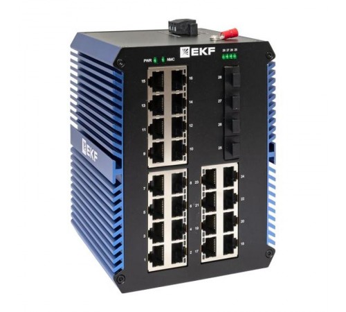 Промышленный неуправляемый коммутатор U-4GX/SFP-24GTP, 4 порта 1000Base-X SFP, 24 порта 10/100/1000Base-T(X) RJ45 c PoE, монтаж на динрейку TSX TSX-U