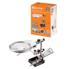 Держатель для пайки многофункциональный ДПМ, 2 зажима "крокодил", лупа с LED подсв., 3хААА, "Алмаз"  SQ1025-0706  TDM