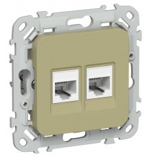 FLITE Розетка 2-ая компьютерная RJ45 кат.5Е UTP РК5е-2-0-ФлО оливковый  FI-K22-1-K26  IEK