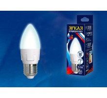 Лампа светодиодная LED-C37 7W/NW/E27/FR PLP01WH LED. "свеча", матовая. серия Яркая, пр-во Россия, 4000K  UL-00002412  Uniel
