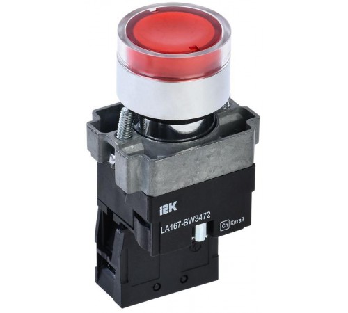 Кнопка LA167-BW3472 d=22мм RC 1р с подсвет. красная  BBT20-BW3472-2-12-67-K04  IEK