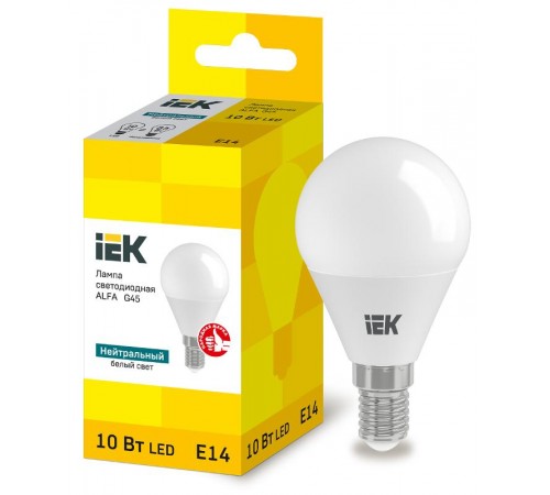 Лампа светодиодная  ALFA G45 шар 10Вт 230В 4000К E14  LLA-G45-10-230-40-E14  IEK