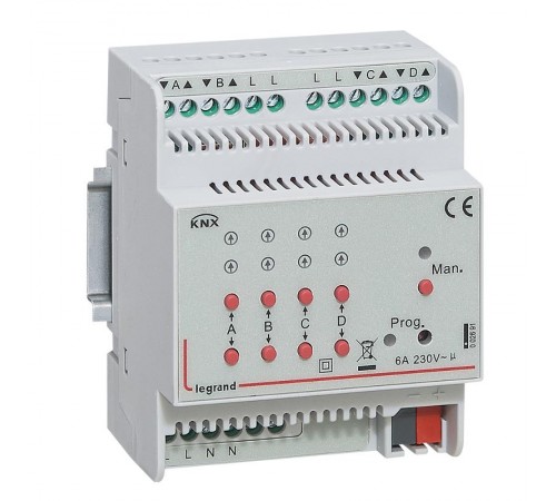 KNX. Активатор для приводов жалюзи/рольставень 4-канальный 6А.DIN 4 модуля.  002691  Legrand