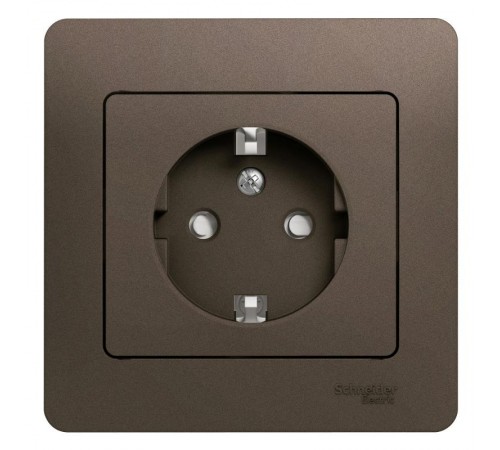 Glossa Шоколад Розетка с заземлением со шторками, 16А (в сборе)  GSL000844  SE