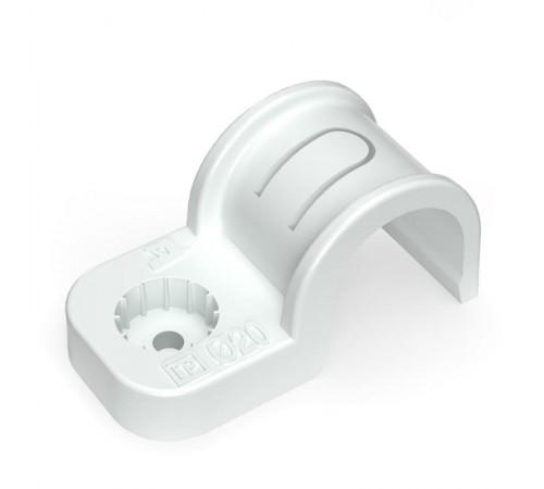 Крепеж-скоба пластиковая односторонняя для прямого монтажа белая в п/э д20 (50шт/600шт уп/кор)  PR13.0377  Промрукав