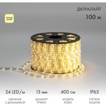 Дюралайт LED, свечение с динамикой (3W) - ТЕПЛЫЙ БЕЛЫЙ, 24 LED/м, бухта 100м  121-326-4  NEON-NIGHT