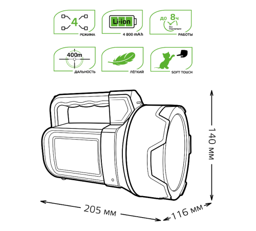 Фонарь прожекторный светодиодный GFL602 11W 400lm Li-ion 4800mAh LED 1/10/30  GF602  Gauss