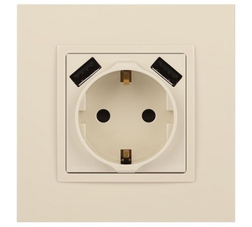 14-4109-02 Розетка без заземления+E 16A-250В, штор. с 2xUSB 5В-3А, Elegance, слоновая кость (10/100/2000  Б0047868  ЭРА