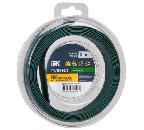 Трубка термоусадочная ТТУ нг-LS 10/5 зеленая (2м/упак) IEK  UDR12-010-005-002-K06-T  IEK