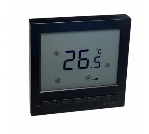 Термостат комнатный цифровой, О/Н/В/А для 4тр 3ск FCU и 2-поз.клап, 1UI 5DO Modbus ~230В чер BS  RTF4IMLB  SE