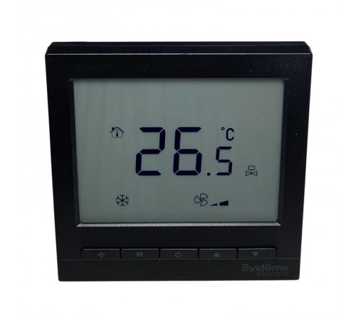 Термостат комнатный цифровой, О/Н/В/А для 4тр 3ск FCU и 2-поз.клап, 1UI 5DO Modbus ~230В чер BS  RTF4IMLB  SE