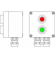 Ex пост управления из алюминия; 1Ex d e IIC T6 Gb X / Ex tb IIIB T80°CDb X / IP66; Кнопка Зеленая, 1NC/1NO -1 шт; Кнопка красная,1NC/1NO - 1шт.; С: вв