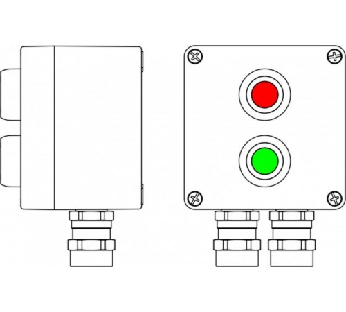 Ex пост управления из алюминия; 1Ex d e IIC T6 Gb X / Ex tb IIIB T80°CDb X / IP66; Кнопка Зеленая, 1NC/1NO -1 шт; Кнопка красная,1NC/1NO - 1шт.; С: вв