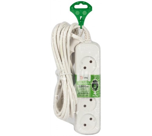 Удлинитель электрический ЭРА UDL-10-450 Greenline 4 розетки без заземления 5м ПВС 2x0.75мм2   Б0065063  ЭРА