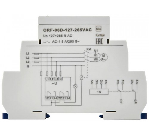 Реле фаз ORF-06D 3ф. 2 конт. 127-265В AC с контр. нейтр.  ORF-06D-127-265VAC  ONI