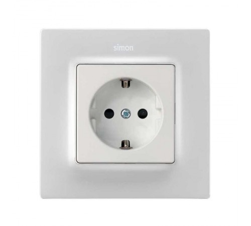 Накладка со шторками для розетки с заземлением Schuko 2Р+Е белого матового цвета S82 Concept  8200041-090  Simon