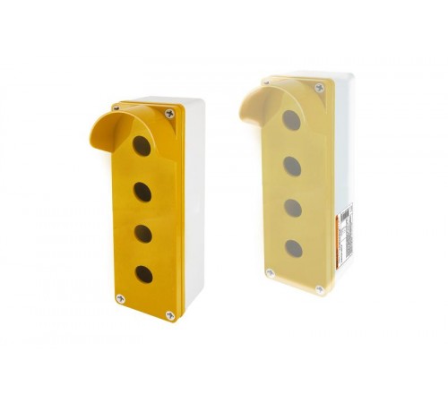 Корпус КП104 c козырьком для кнопок 4 места IP66 ABS желтый  SQ0705-0014  TDM
