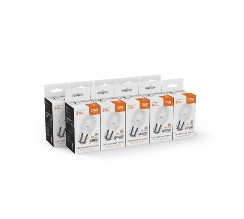 Лампа светодиодная Basic Шар 7,5W 670lm 3000K E27 LED 1/10/100  1053218  Gauss