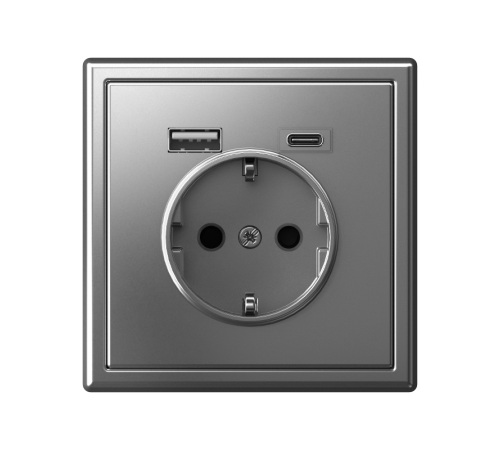 ArtGallery Сталь Розетка 16А с 2 USB A+C, 5В/2,4А/3,0А, 2х5В/1,5А, механизм  GAL000932  SE