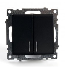 Выключатель 2-клавишный c индикатором (механизм) 250В, 10А, серия Катрин, GLS10-7102-05, черный  39607  STEKKER