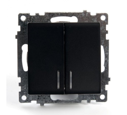 Выключатель 2-клавишный c индикатором (механизм) 250В, 10А, серия Катрин, GLS10-7102-05, черный  39607  STEKKER